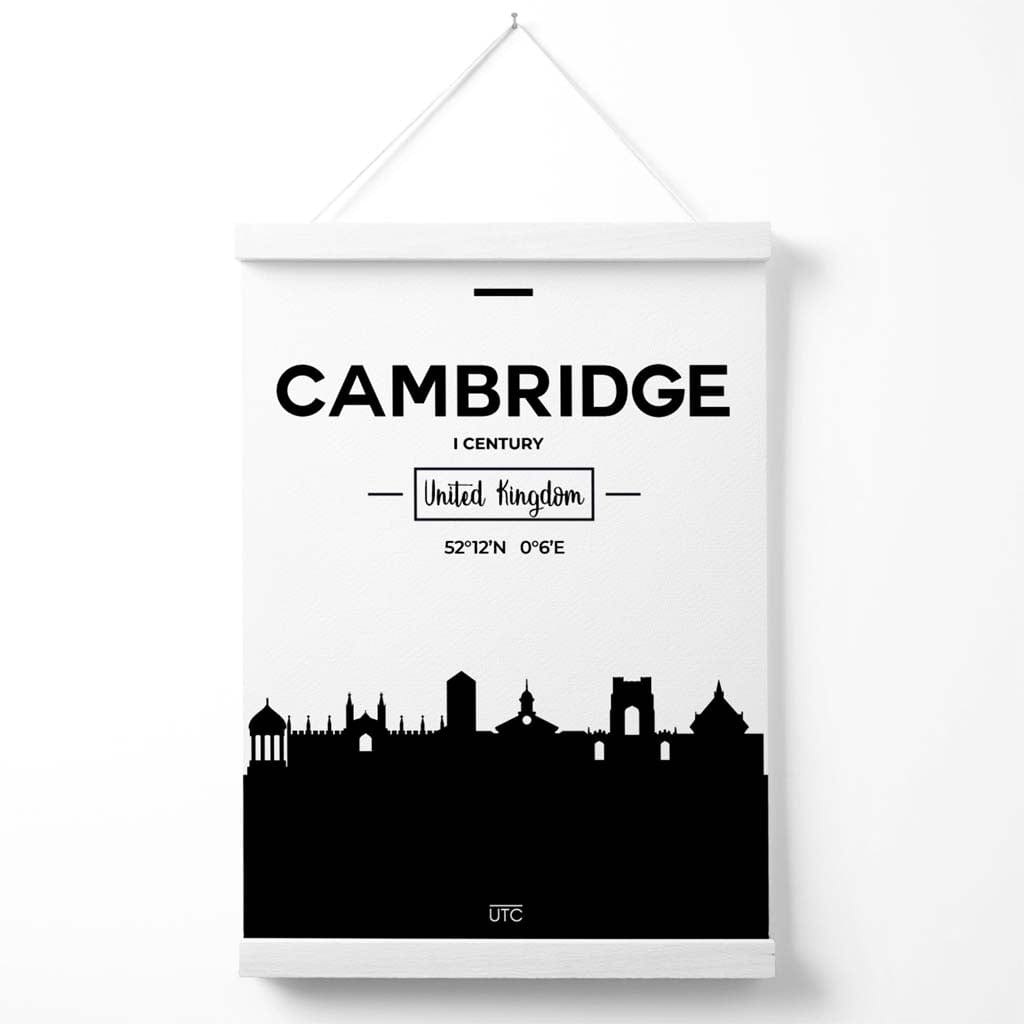 Black and White Cambridge City Skyline Poster with Hanger