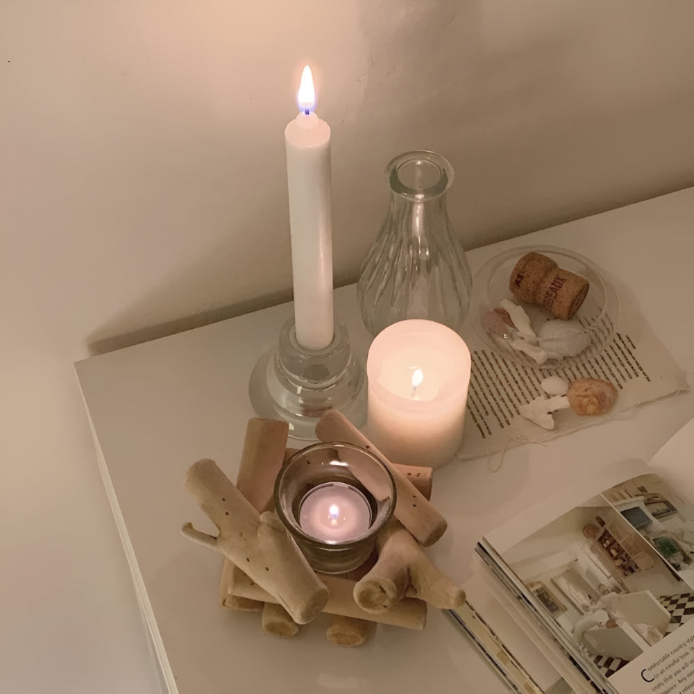 Driftwood Tealight Candle Holder with Glass Insert