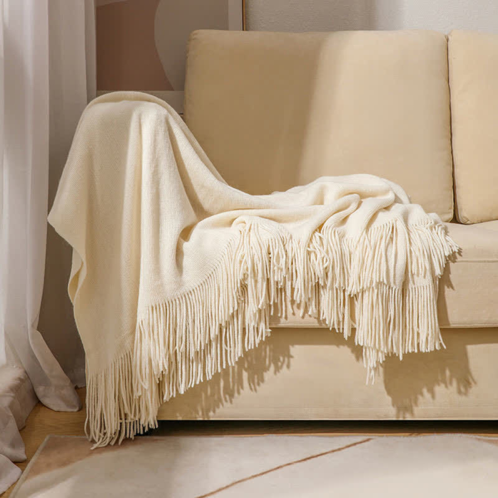 Chunky Knit Tassel Throw Blanket