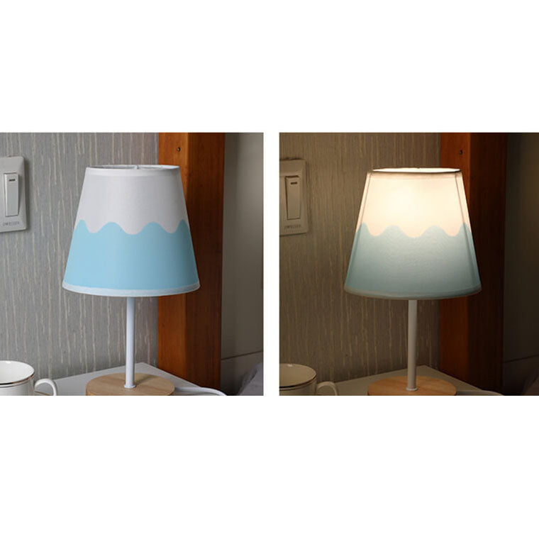 Modern Wood and Textile Cone LED Table Lamp