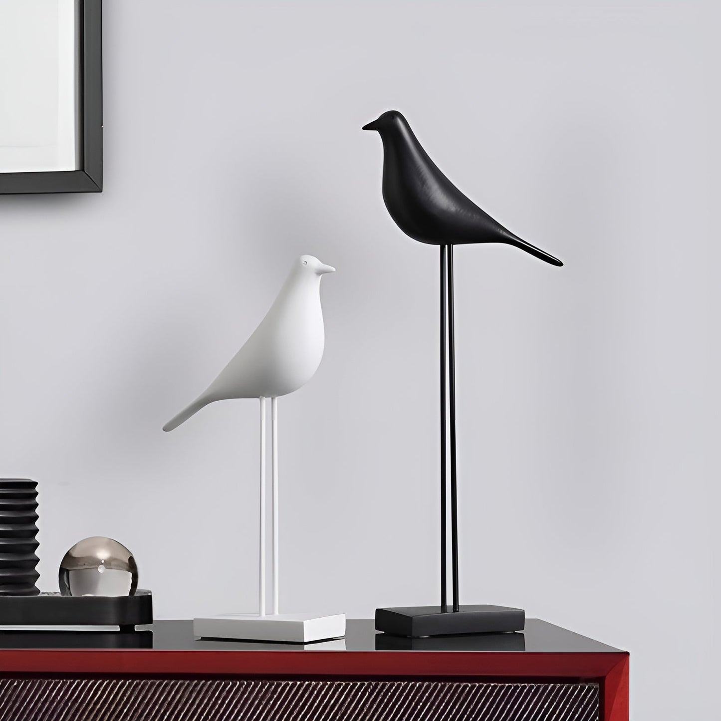 Chic Black and White Minimalist Bird Figurines