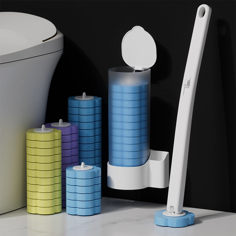 Disposable Toilet Cleaning Brush Set with Sponge Heads and Holder