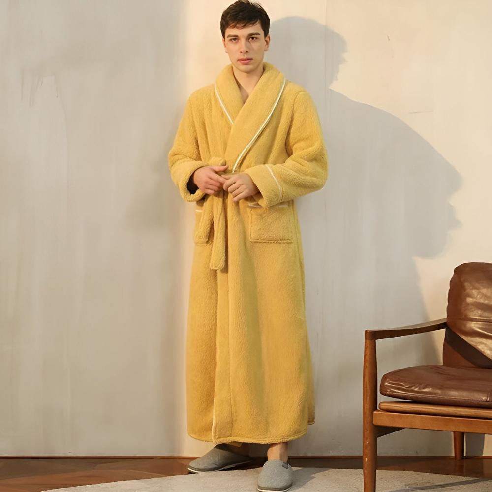 Coral Fleece Shawl Collar Bathrobe with Pockets