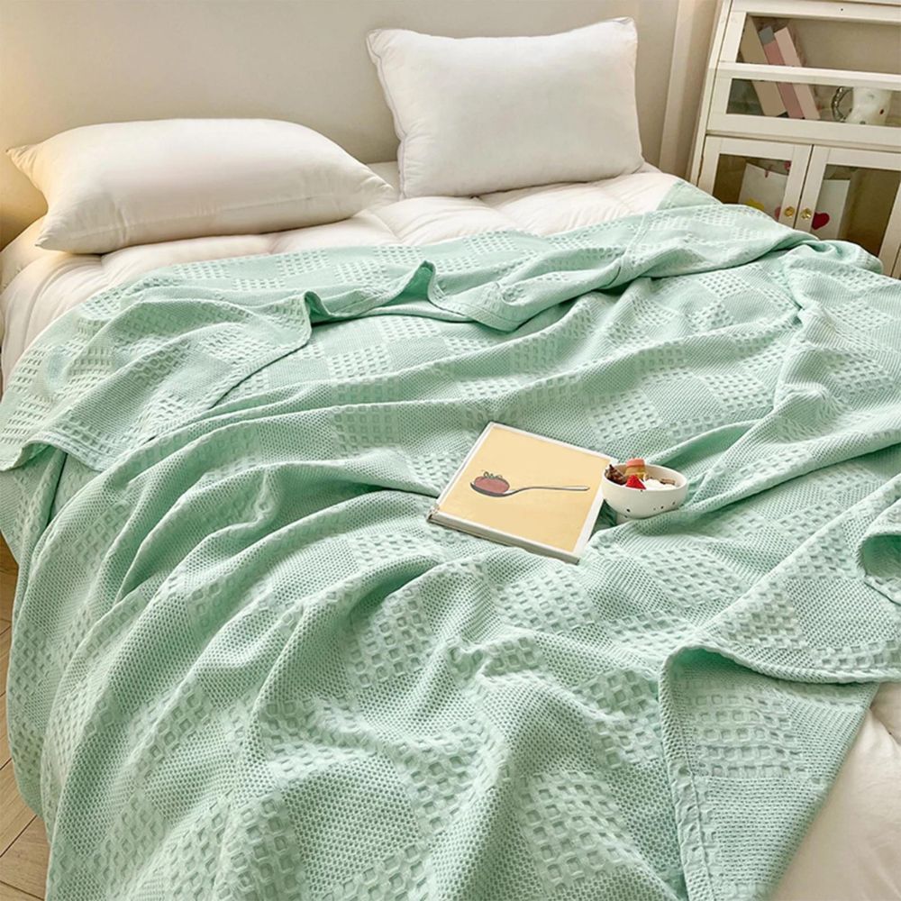 Blush Organic Cotton Waffle Checkered Blanket