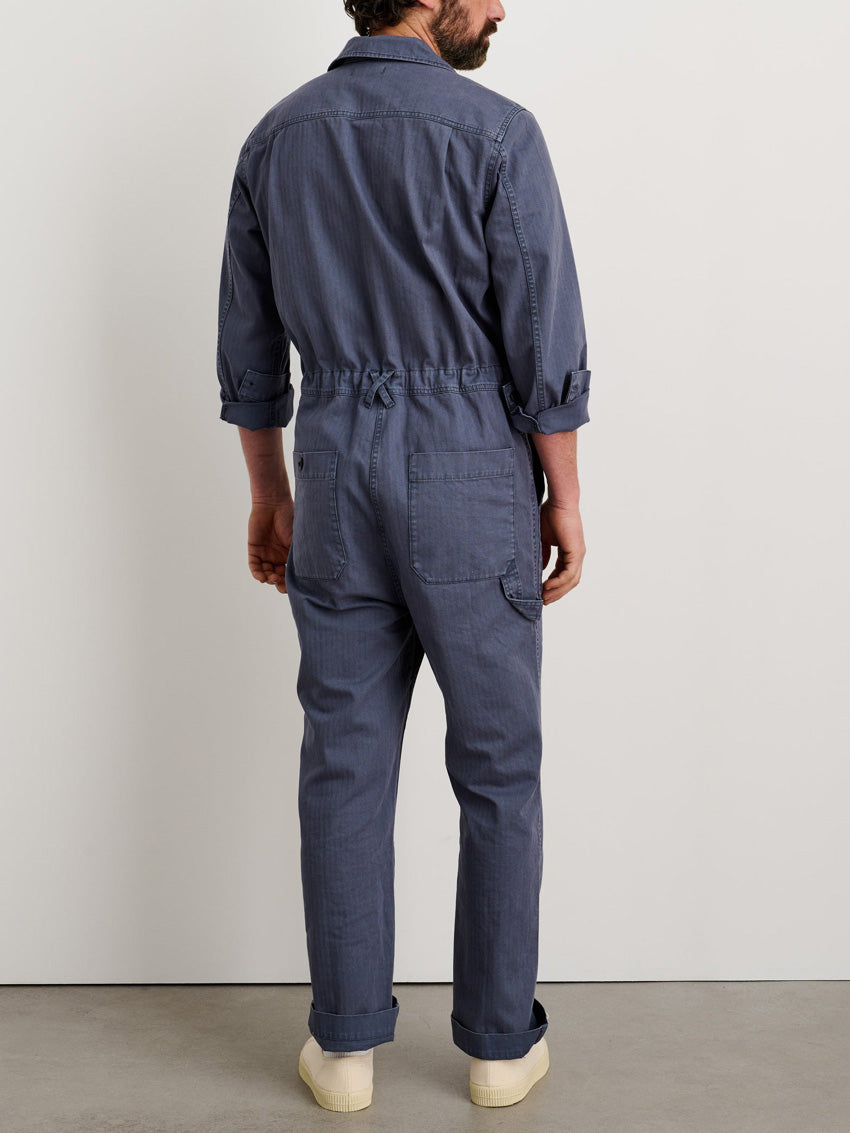 Men's Slim Fit Military Zip Jumpsuit in Cotton Herringbone