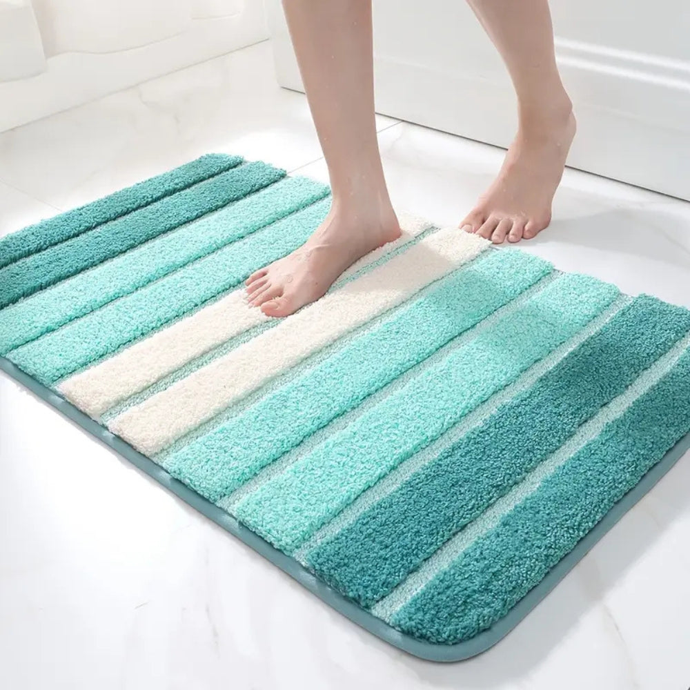 Ultra-Soft Striped Absorbent Bath Mat with Non-Slip Backing