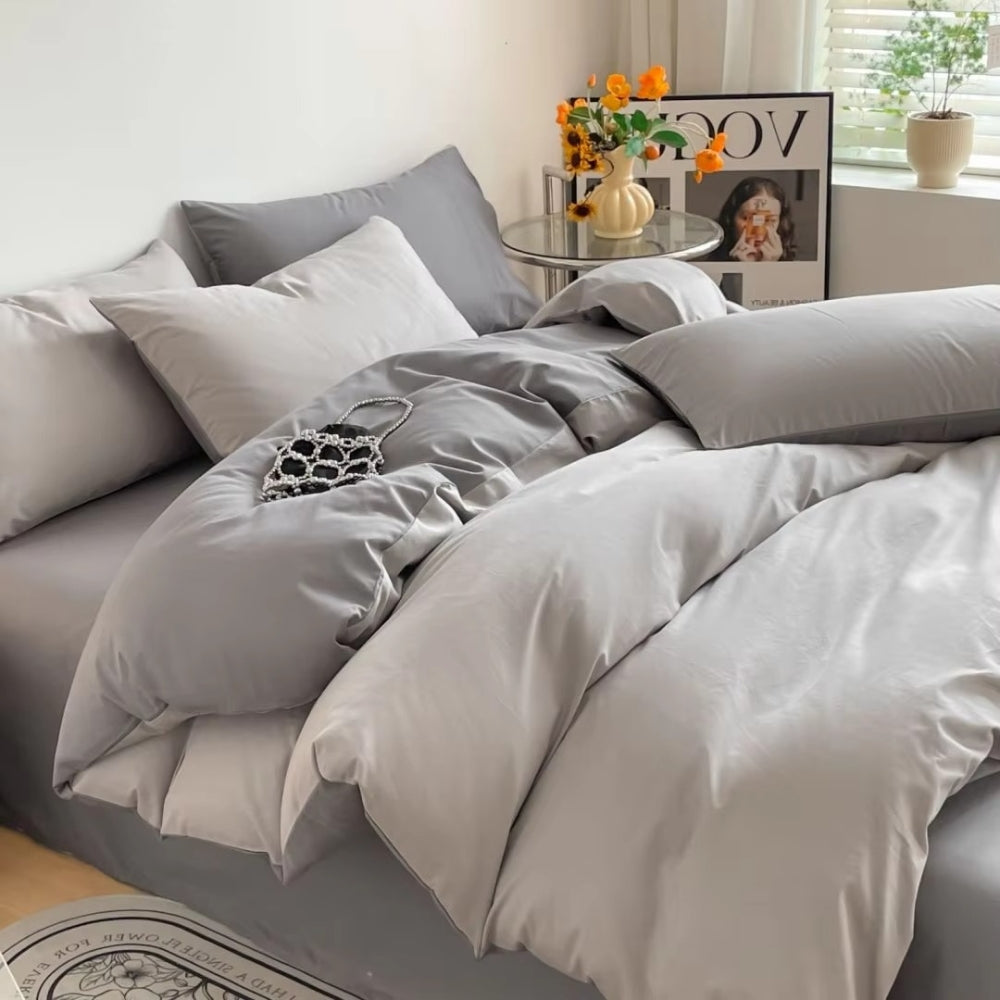 Cotton Duvet Cover Set with Zipper Closure and Pillowcases