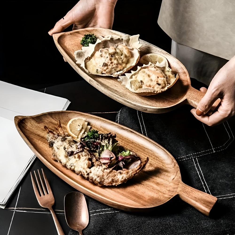 Leaf-Shaped Wooden Serving Tray