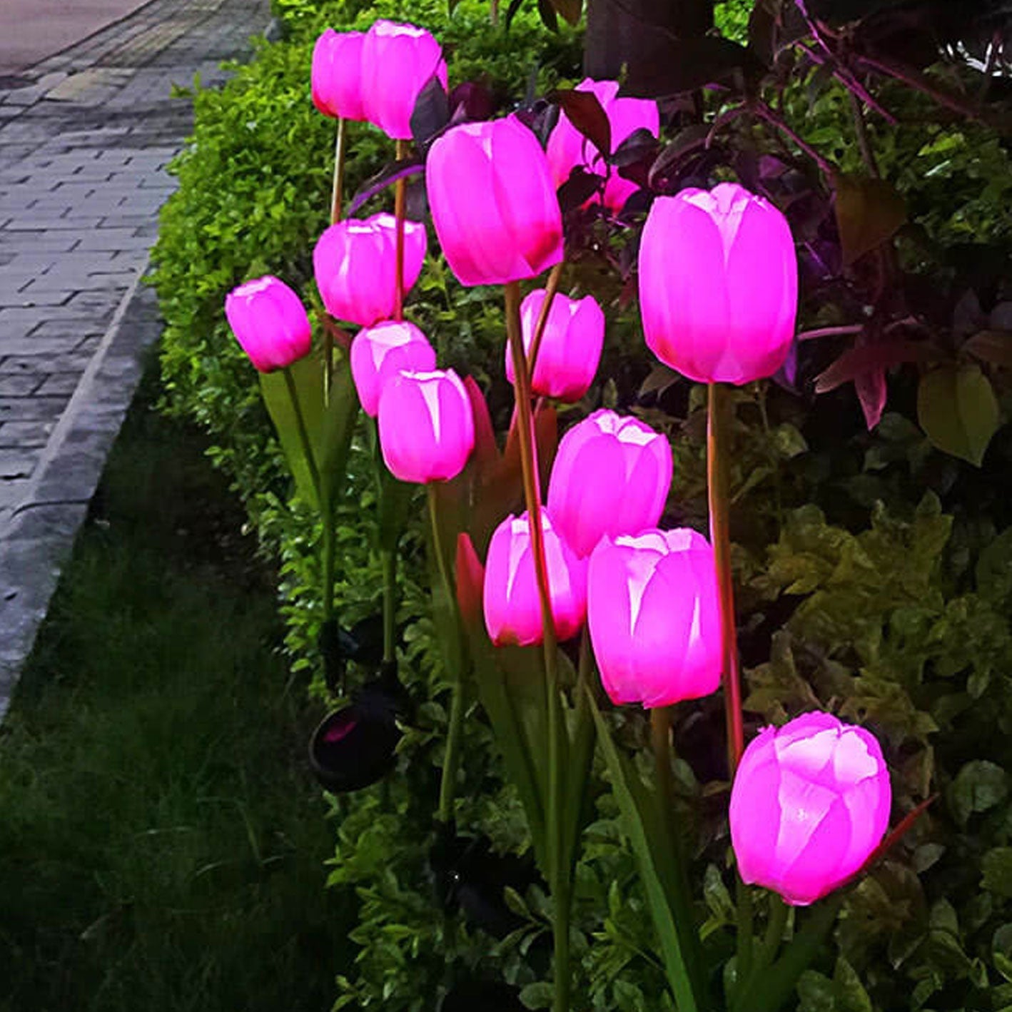 Solar LED Tulip Flower Garden Light Stake - Pink & Green