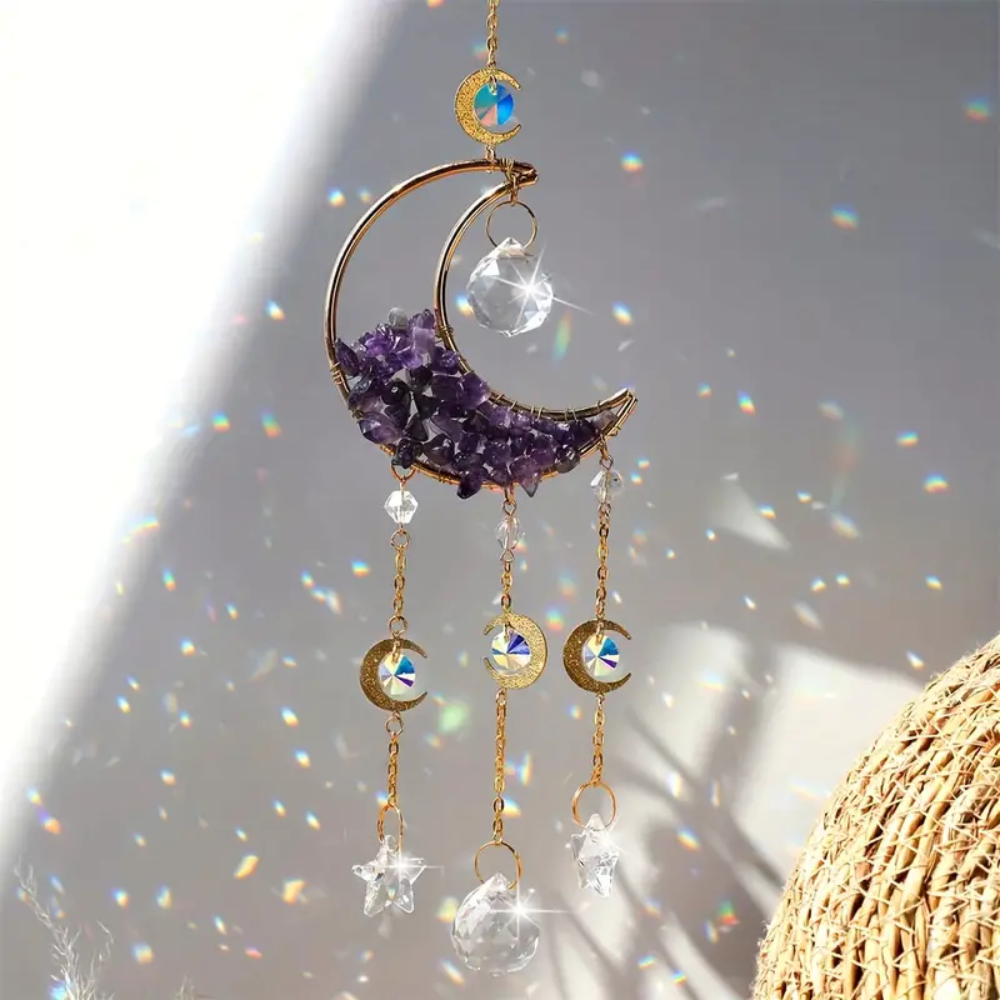 Moon Crystal Suncatcher with Natural Gemstones