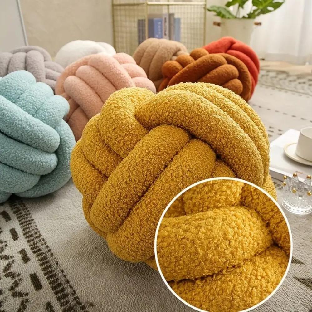 Knotted Lambswool Boucle Cushion with Flower Design