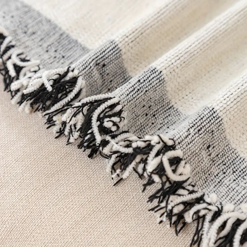 Chenille Sofa Cover with Wave Lines and Tassels