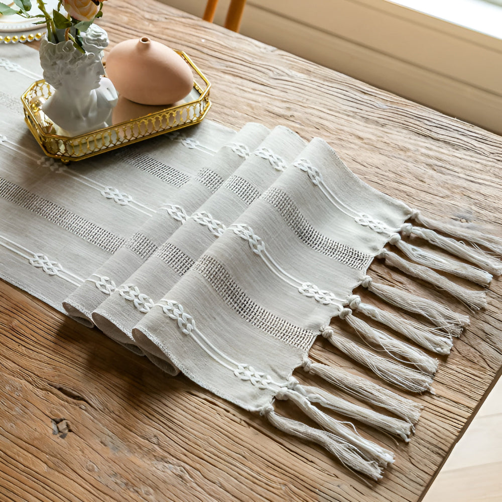 Woven Microfiber Tassel Table Runner