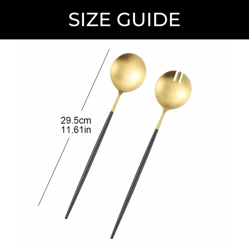 Black and Gold Stainless Steel Salad Serving Utensils Set
