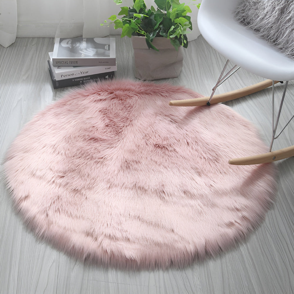 Fluffy Round Plush Area Rug with Non-Slip Backing