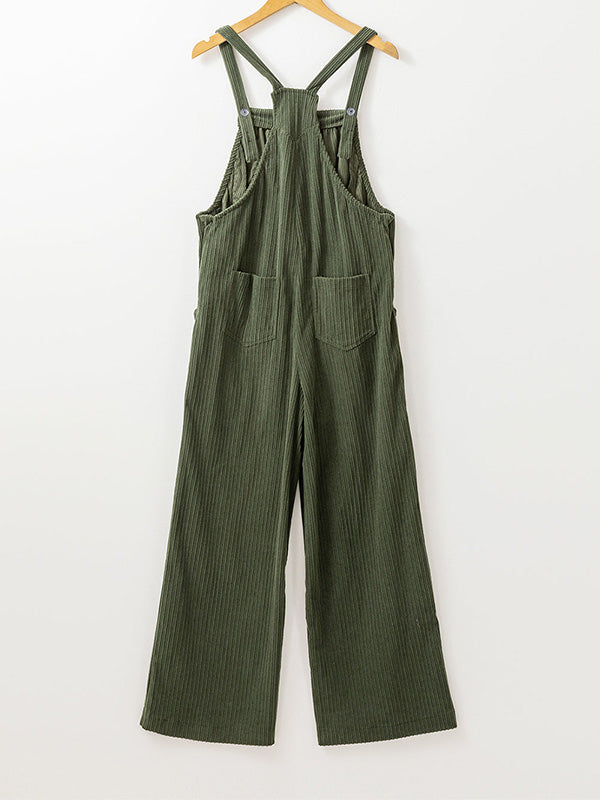Cozy Ribbed Corduroy Loose Fit Overalls with Adjustable Straps