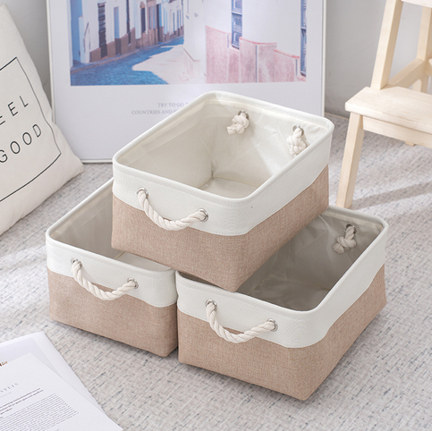 Foldable Cotton Linen Storage Basket with Rope Handles