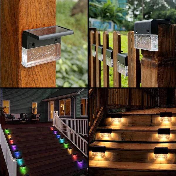 Solar Deck Lights with Color Changing Modes - Warm White and 7-Color Outdoor Step Lights