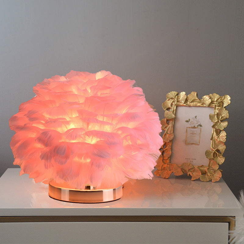 Luxury Swan Feather Table Lamp with Dimmable Push Button Switch