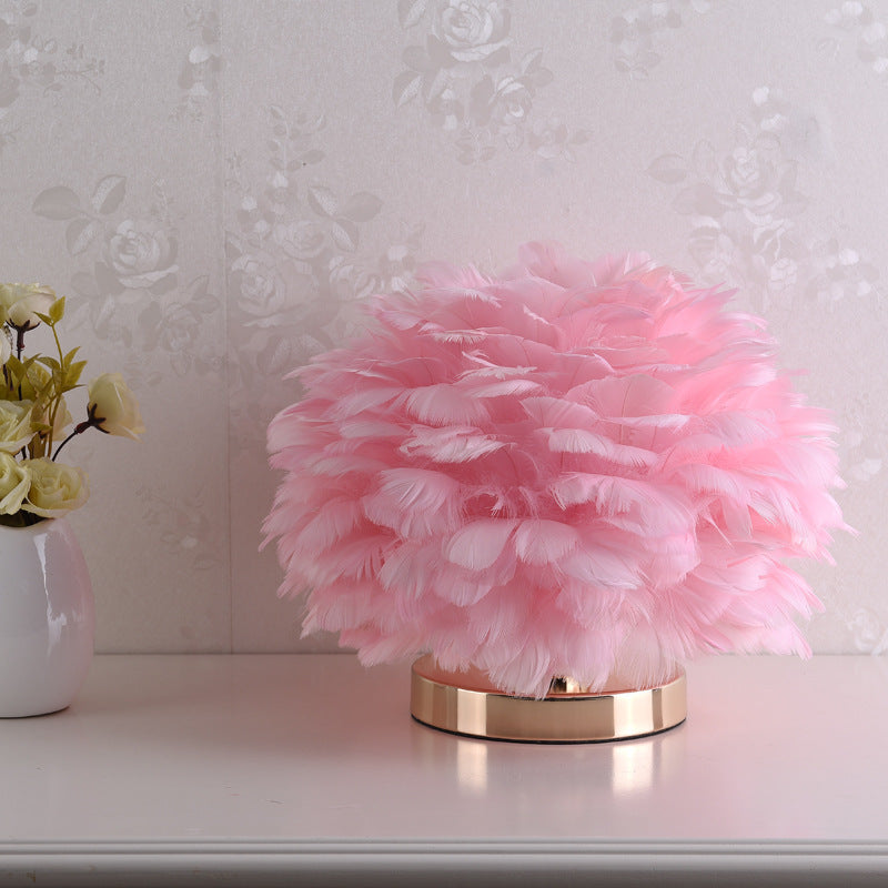 Luxury Swan Feather Table Lamp with Dimmable Push Button Switch