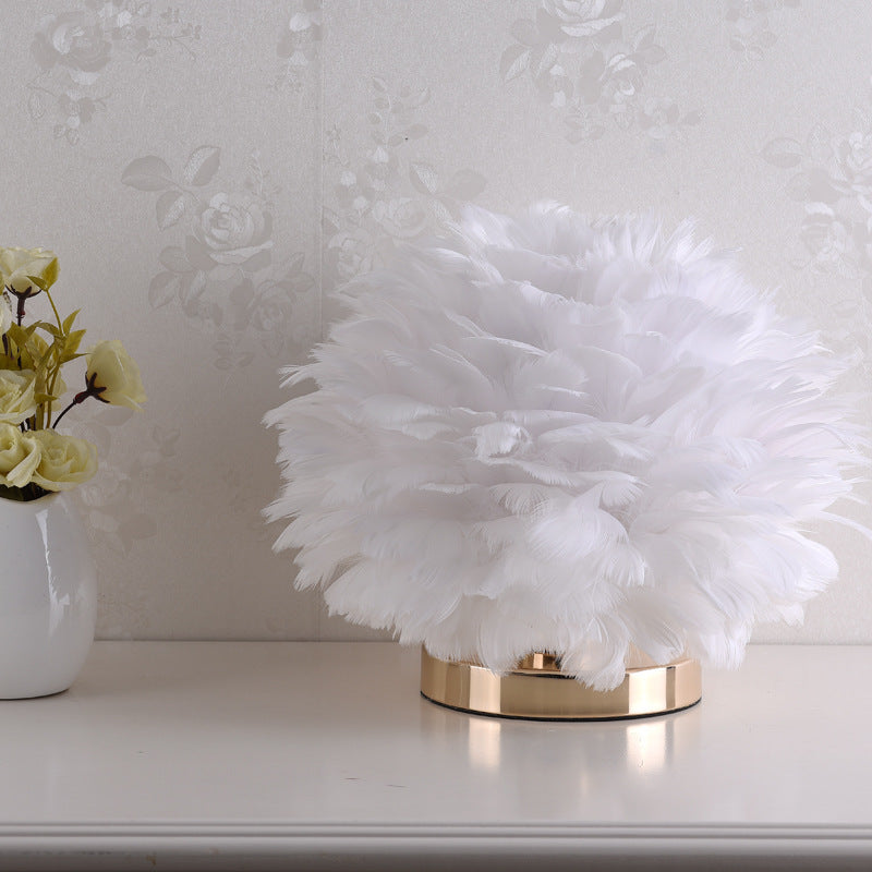 Luxury Swan Feather Table Lamp with Dimmable Push Button Switch