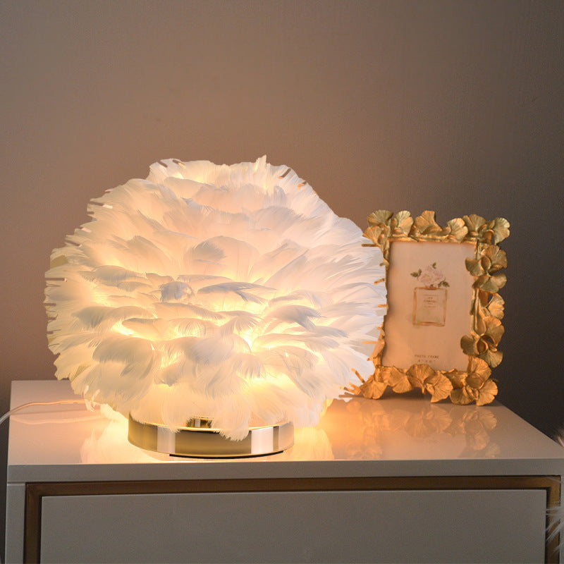 Luxury Swan Feather Table Lamp with Dimmable Push Button Switch