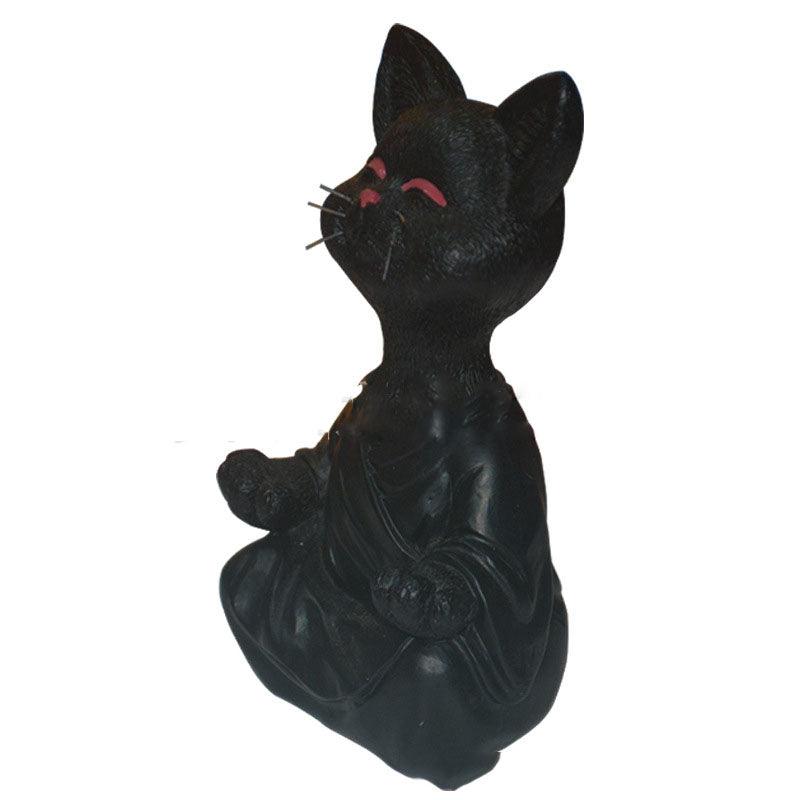 Black Buddha Cat Figure for Meditation and Yoga Decor