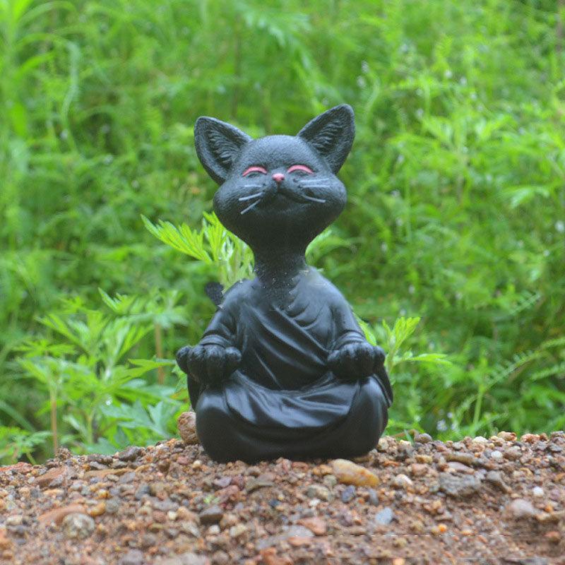 Black Buddha Cat Figure for Meditation and Yoga Decor