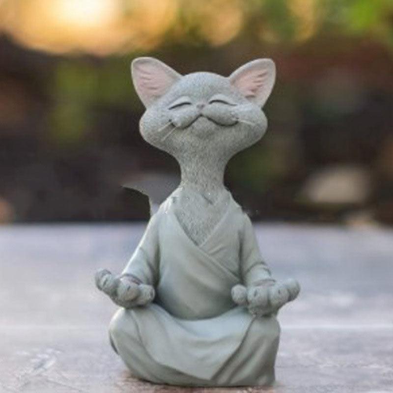 Black Buddha Cat Figure for Meditation and Yoga Decor