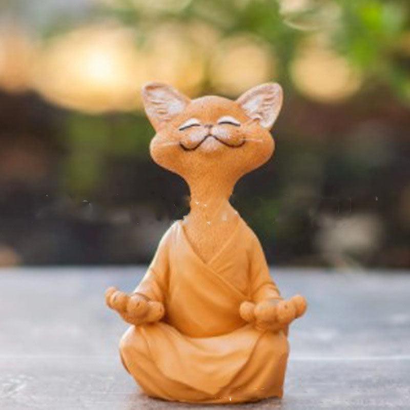 Black Buddha Cat Figure for Meditation and Yoga Decor