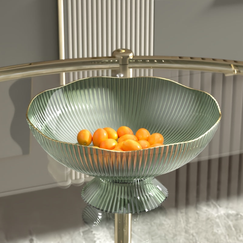 Luxury Ribbed PET Fruit Bowl with Gold Rim