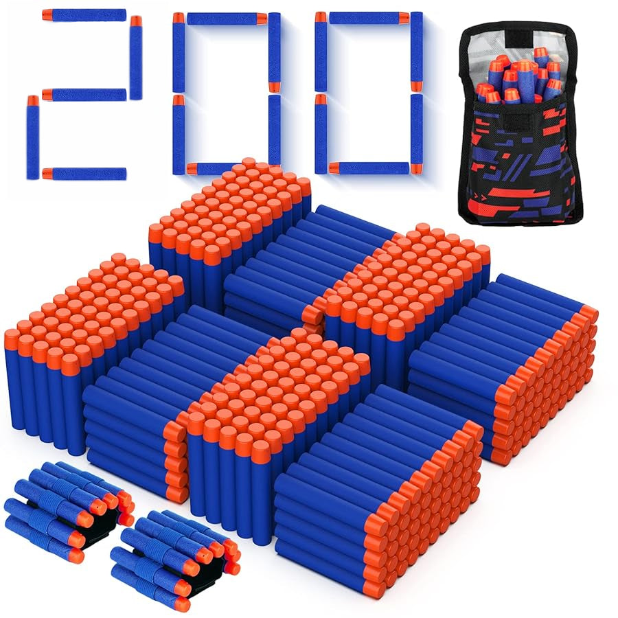 200 Soft Foam Darts for Nerf Blasters with Wrist Straps and Storage Bag