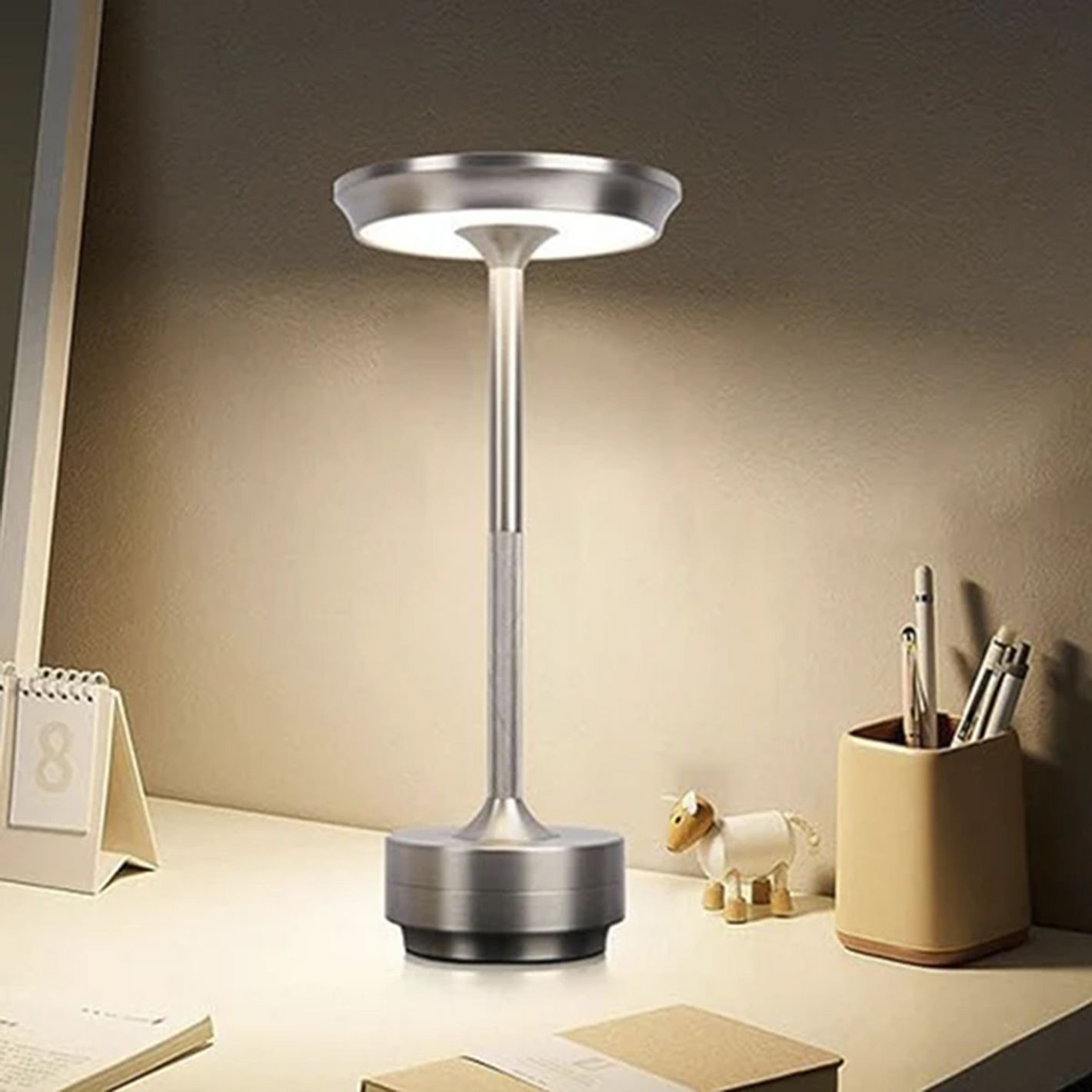Rechargeable Wireless LED Table Lamp - Portable Touch Control, Metal Finish