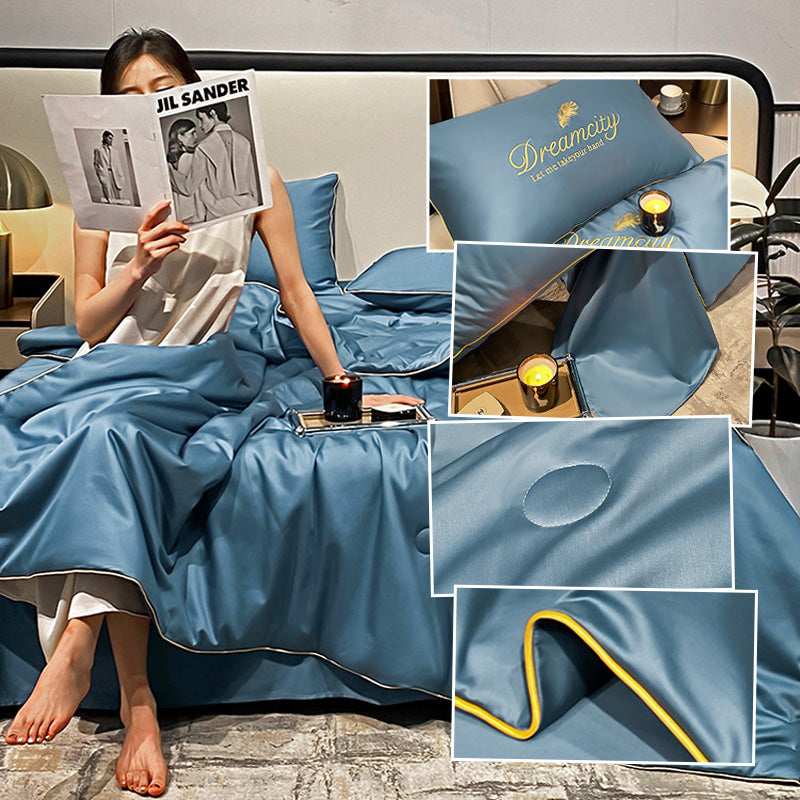 Cooling Silk Summer Quilt - Lightweight Blue Bedding Set