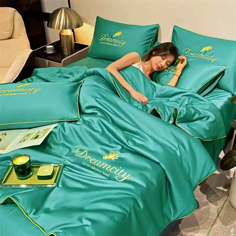 Cooling Silk Summer Quilt - Lightweight Blue Bedding Set