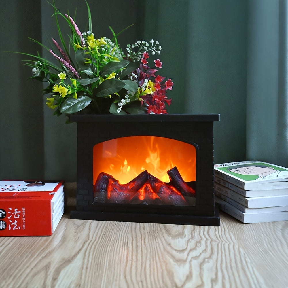 Cozy Rectangular Fireplace Lantern with Realistic Flame Effect