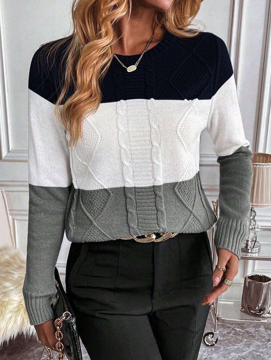 Aya | Color-Block Cable Knit Sweater