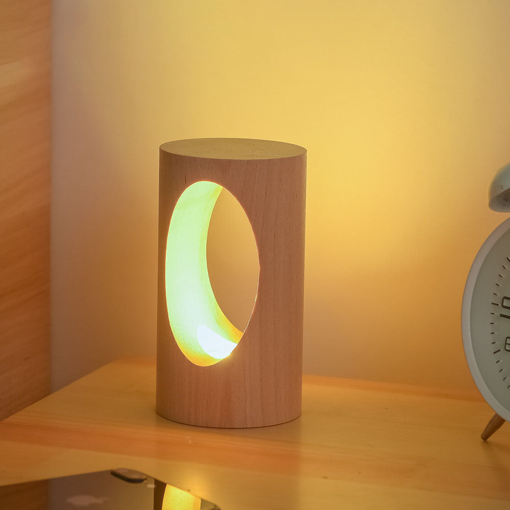 Wooden Rectangular LED Table Lamp with USB Power