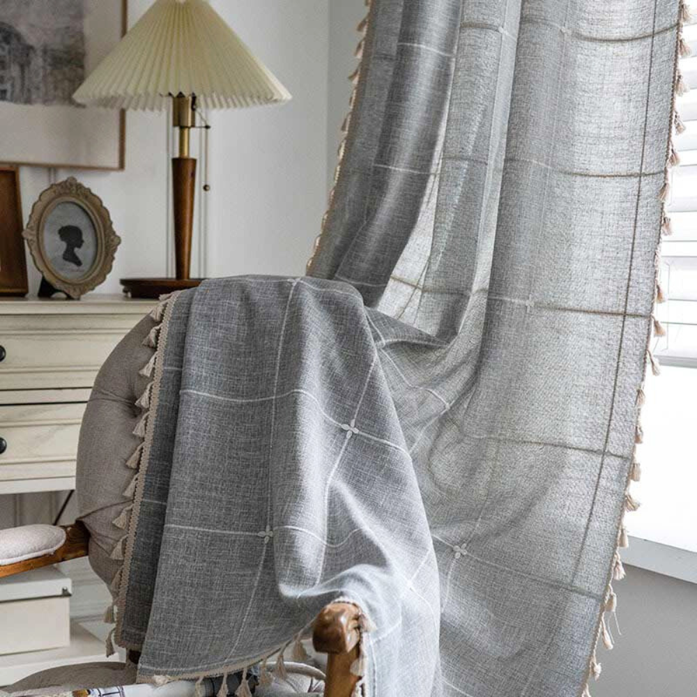 Tassel Plaid Semi-Blackout Cotton Blend Drapes