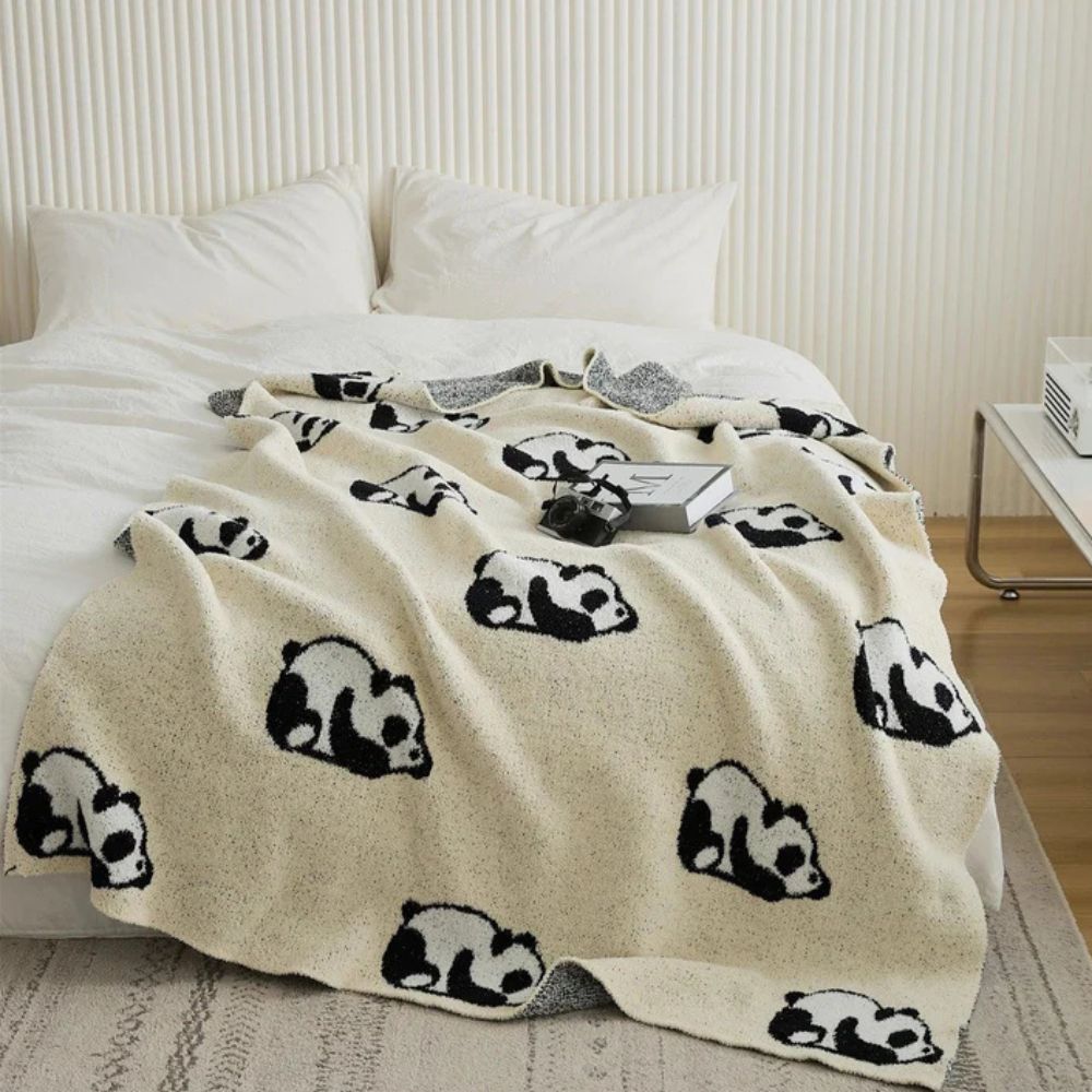 Kawaii Panda Jacquard Knit Blanket