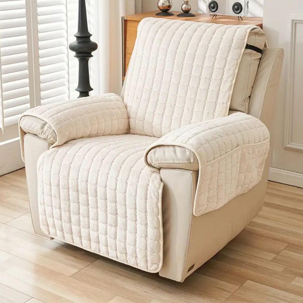 Quilted Microfiber Recliner Cover with Storage Pocket