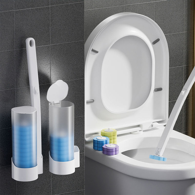 Disposable Toilet Cleaning Brush Set with Sponge Heads and Holder