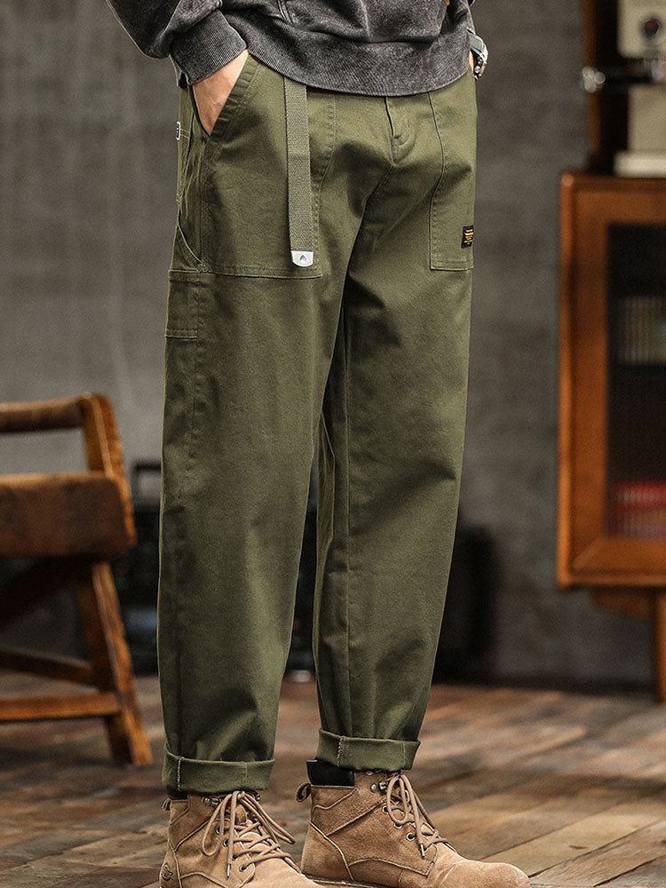 Men's Vintage Utility Pants with Pockets and Belt