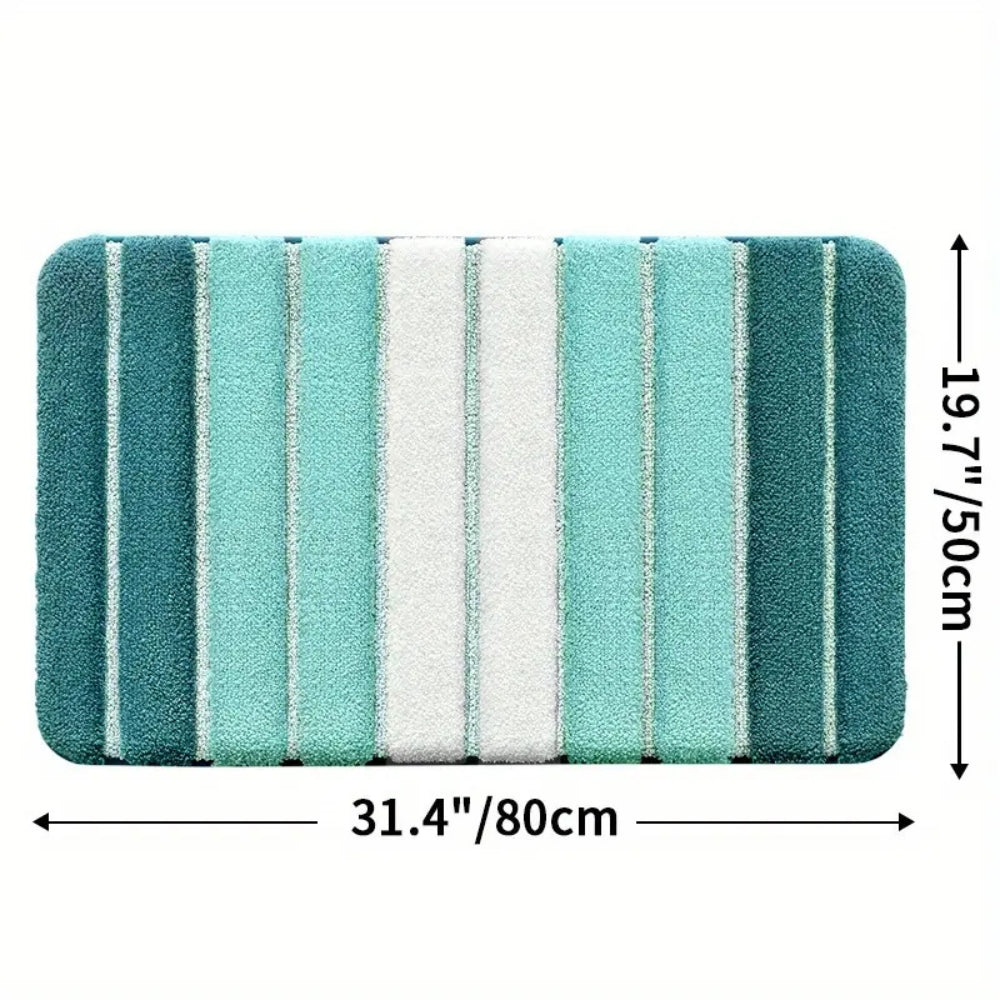 Ultra-Soft Striped Absorbent Bath Mat with Non-Slip Backing