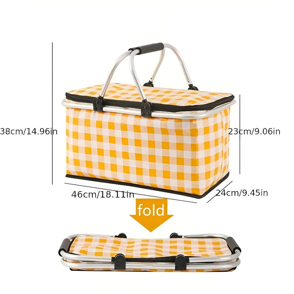 Foldable Insulated Checkered Picnic Basket