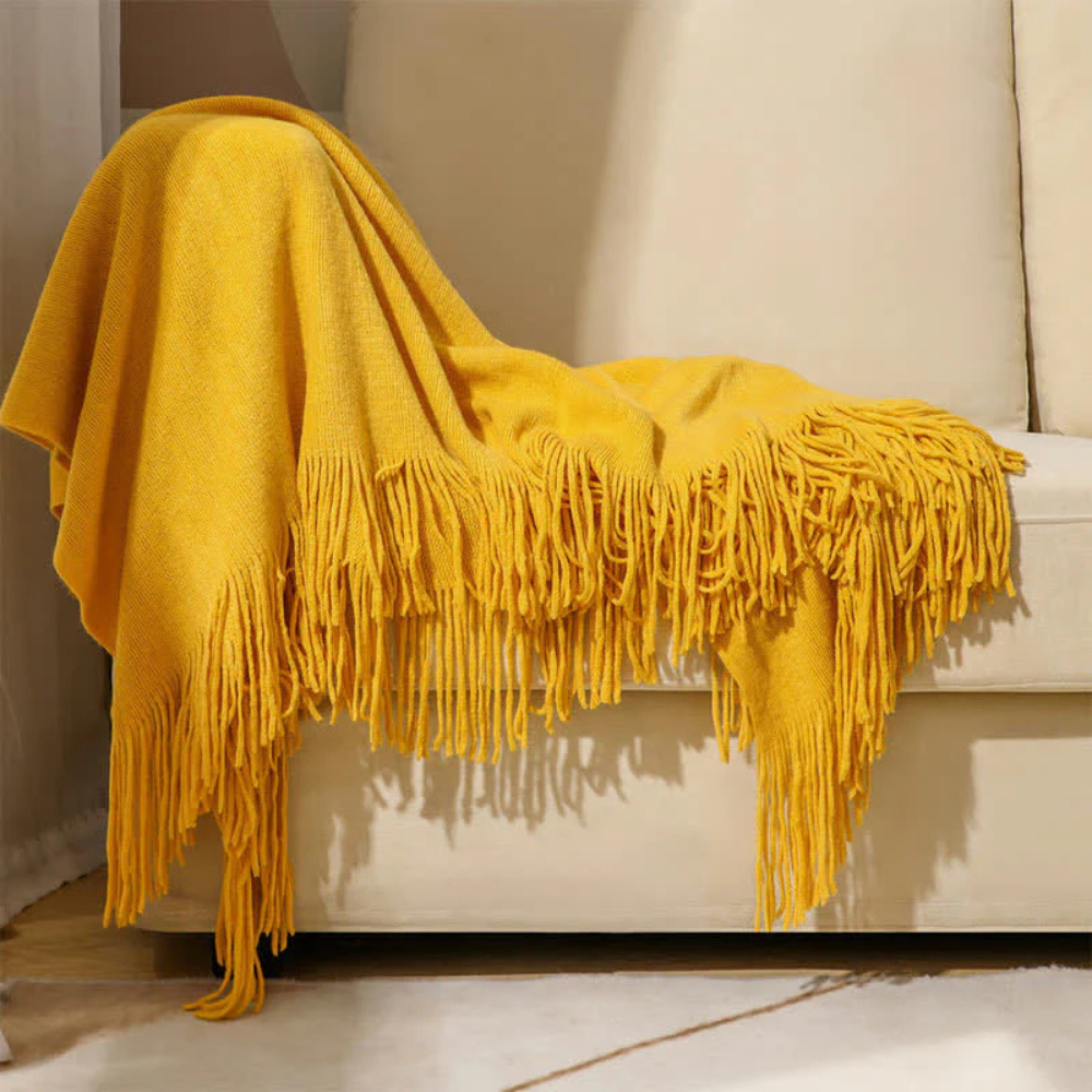 Chunky Knit Tassel Throw Blanket