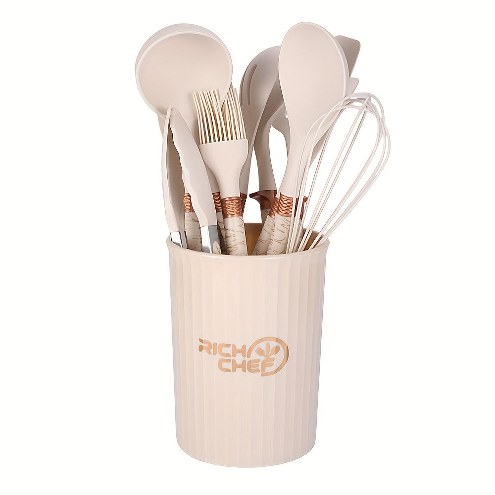 Silicone Kitchen Utensil Set with Wooden Handles