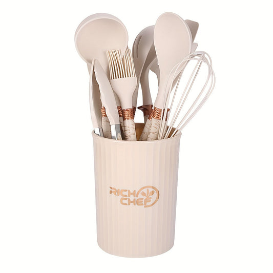 Silicone Kitchen Utensil Set with Wooden Handles