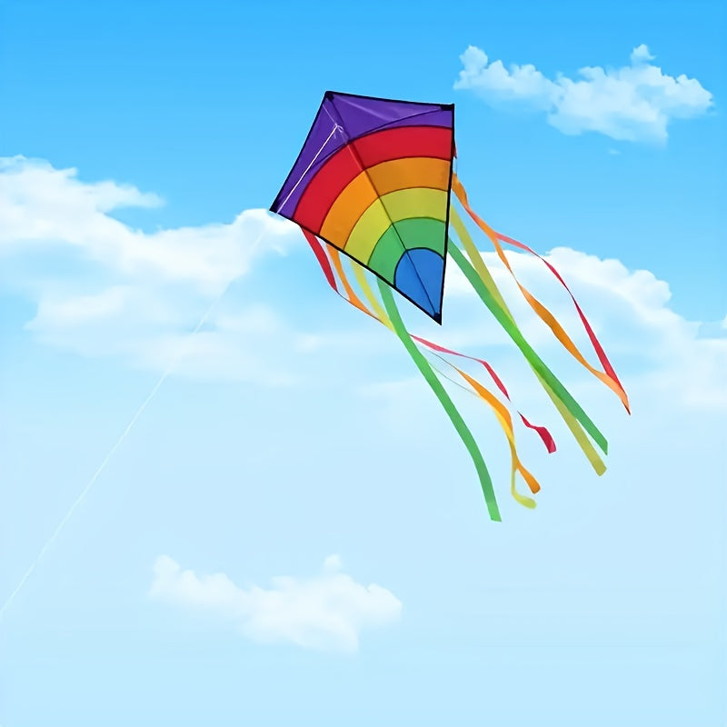 Rainbow Diamond Kite with Colorful Ribbons for Outdoor Fun