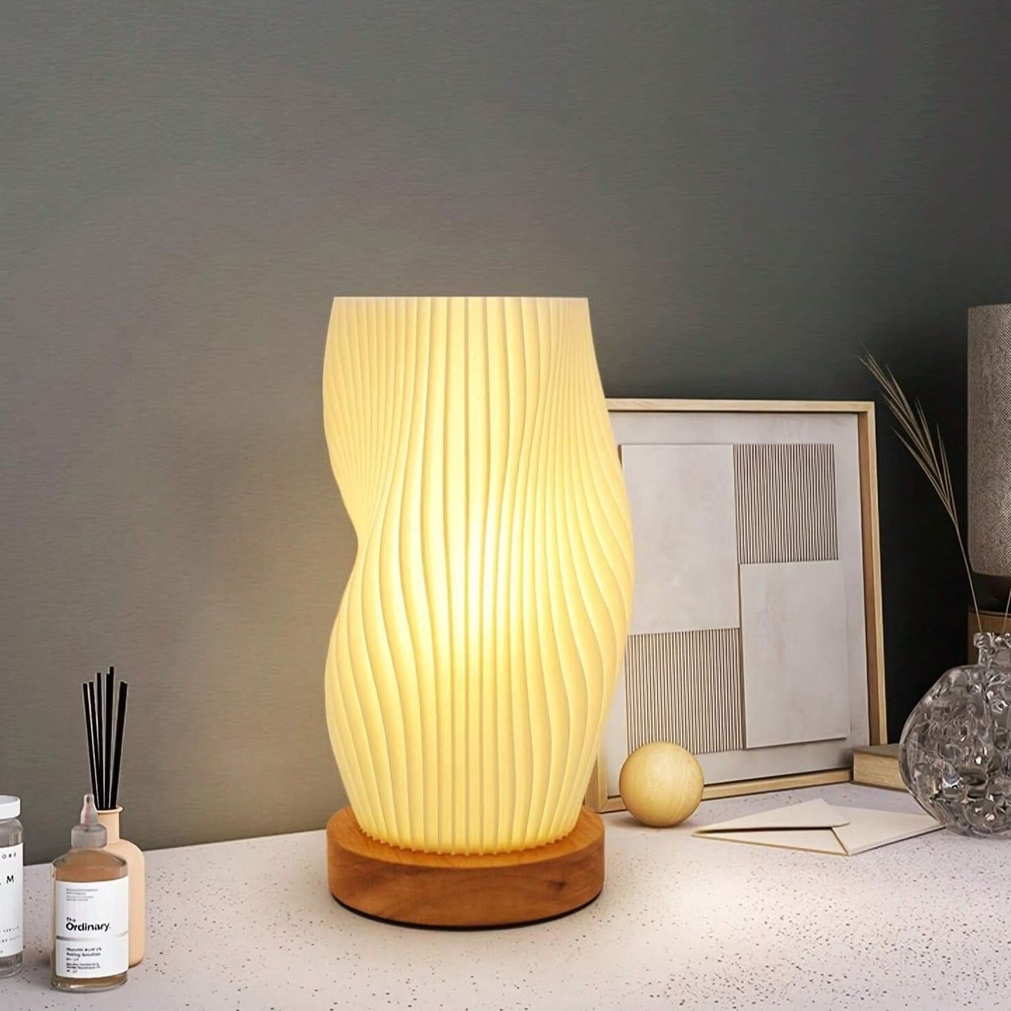 Dimmable USB Table Lamp with Wave Shade